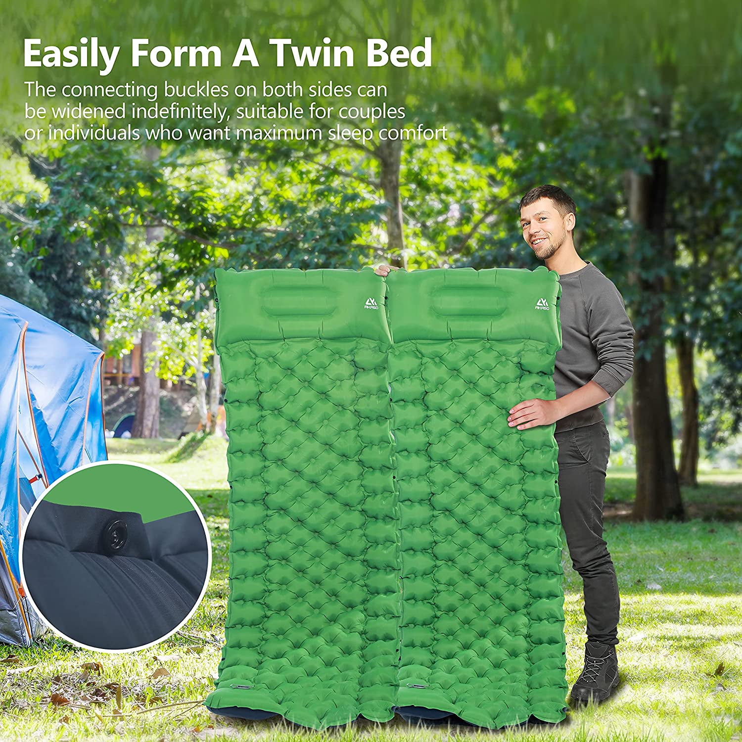 AKASO Camping Sleeping Pad,Foot Pump Inflatable Mat,76.7