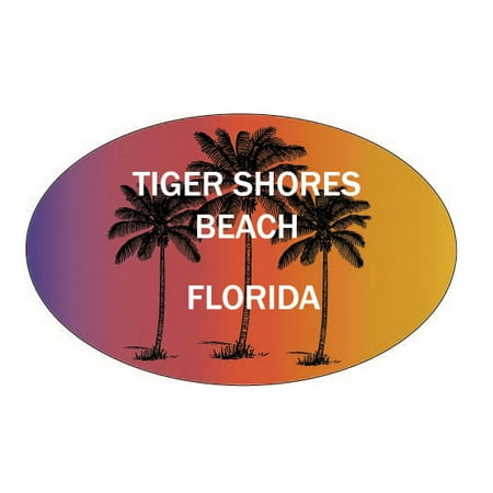 Tiger Shores Beach Florida Souvenir Palm Trees Surfing Trendy Oval Decal