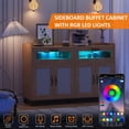 thumbnail image 3 of Danolapsi Sideboard Buffet Cabinet, 4 Rattan Doors 2 Drawers Accent Storage Cabinet, Console Table Coffee Bar w/Power Outlet & LED Light, Adjustable Shelves for Dining Living Room, Hallway, 3 of 9