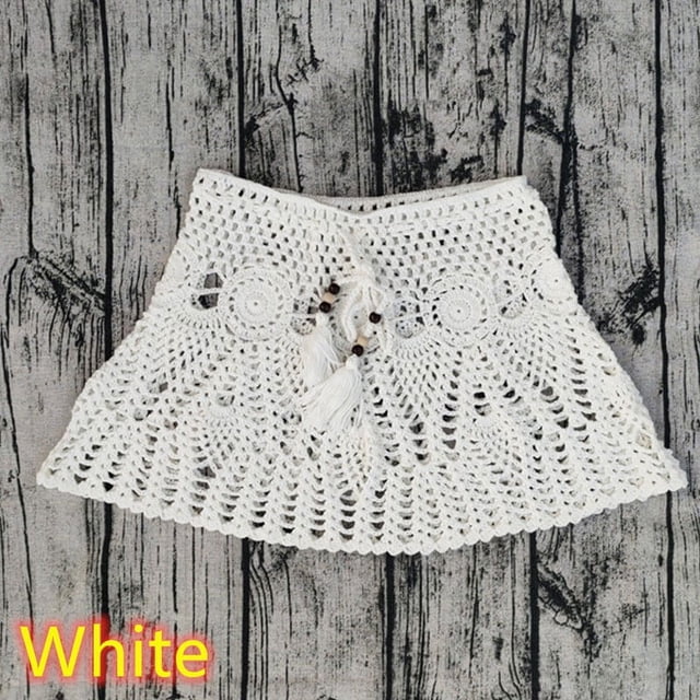 Traje de baño bikini con falda de playa de crochet hecho a mano en 8 colores, moderno para usar