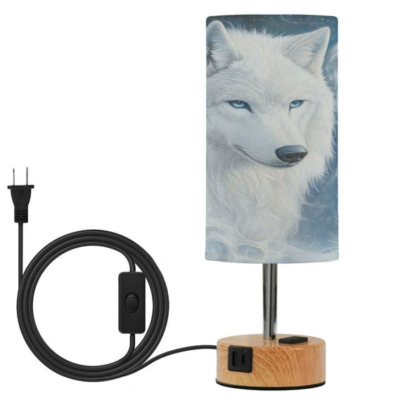 Wobogo Cool White Wolf Bedside Lamp Touch Control Table Lamp with USB A C Charging Ports & AC Outlet 3-Way Dimmable Nightstand Lamp with Linen Fabric Shade for Bedroom Living Room
