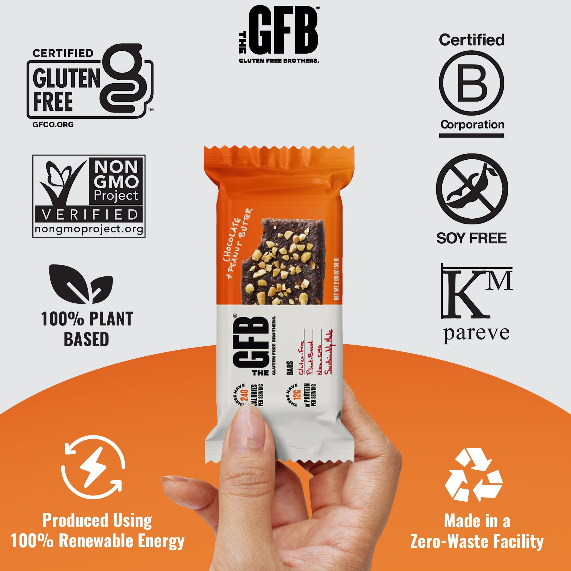 The Gluten Free Brothers – Chocolate Peanut Butter Snack Bars – Non GMO, Vegan – 2.05 oz (12 Ct)