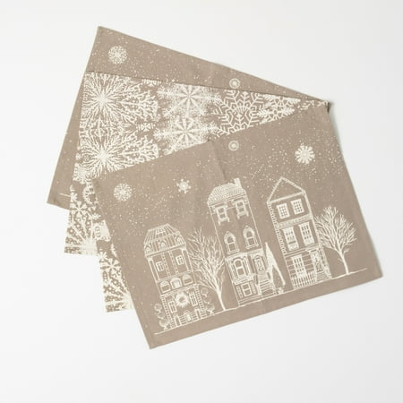 

Village Scene Linen Placemat White 0.25 H Set of 4
