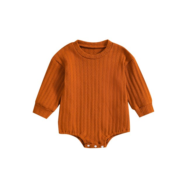 ZAXARRA Baby Sweatshirt Romper Long Sleeve Round Neck Solid Color Ribbed Bodysuit Infant Fall Outfit
