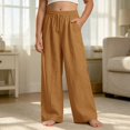 thumbnail image 2 of Ticikt Girls Solid Wide Leg Pants, Drawstring Elastic Waist Casual Loose Fit Long Trousers with Side Pockets for Kids,Brown, 2 of 4