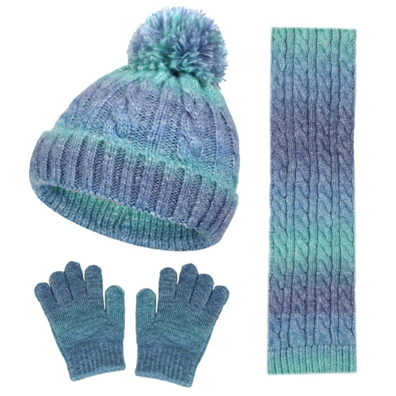 Unisex Kids Fleece-Lined Hat Scarf Gloves Set - Cozy Gradient Winter Accessories