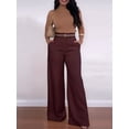 thumbnail image 5 of Women Fall Wide Leg Trousers High Elastic Waist Loose Pleated Long Flowy Palazzo Work Pants with Pockets Wine Red XXL, 5 of 8