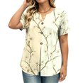 thumbnail image 6 of VBVC Women's Floral Print Henley Blouse , Ladies' V-Neck Short Sleeve Summer Top , Boho Tropical Vacation Shirts For Women,Yellow,S-3XL, 6 of 8
