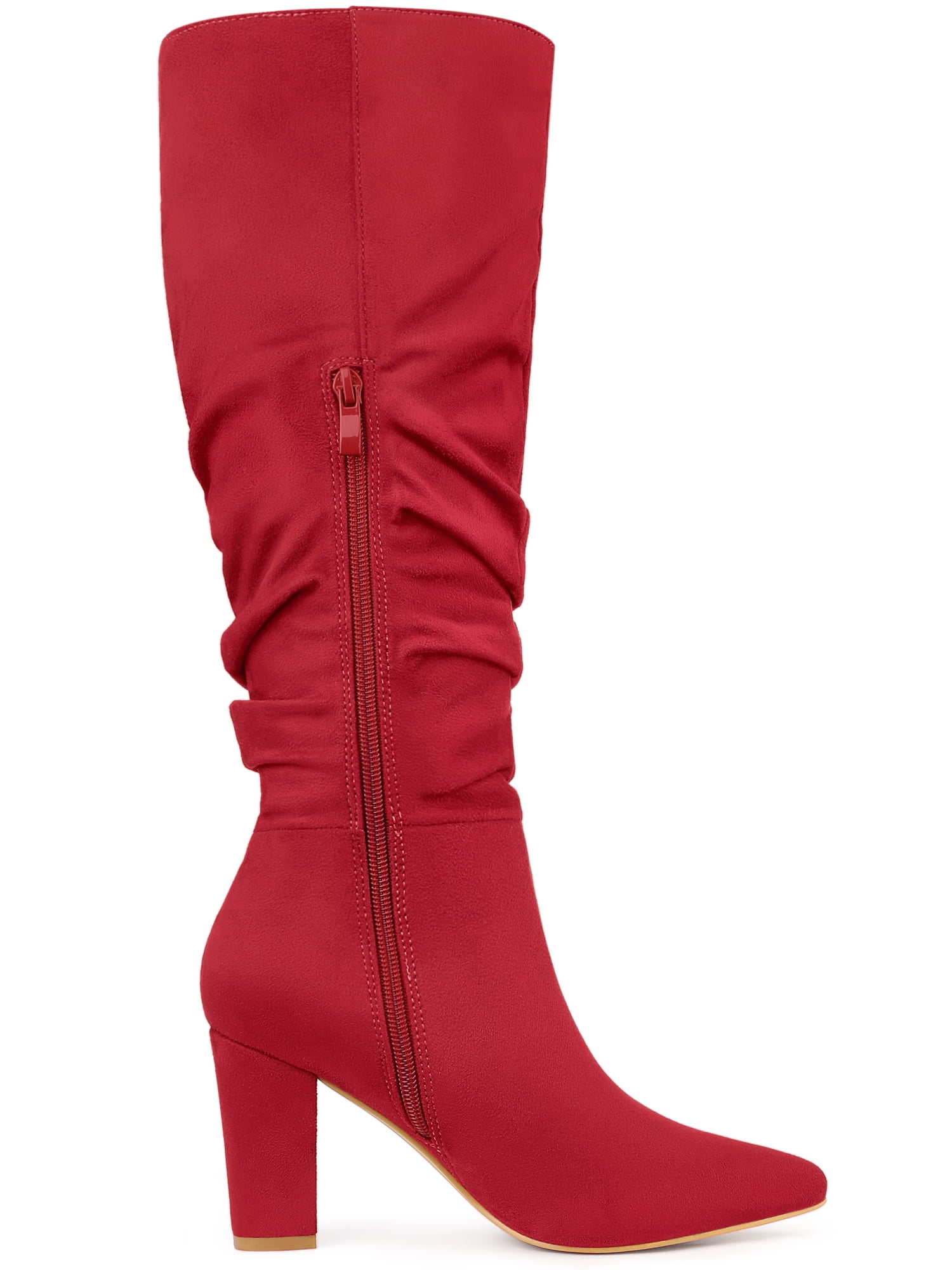 DARING DIVA Women's Pointed Toe Chunky Heel Knee High Boots Red 6.5
