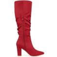 thumbnail image 5 of DARING DIVA Women's Pointed Toe Chunky Heel Knee High Boots Red 9, 5 of 6