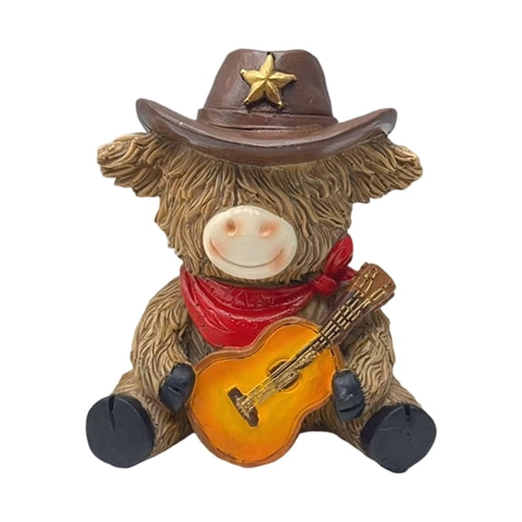 Unique Resin High Land Cow with Western Cowboy Hat Sculpture Home Garden Decoration Gift