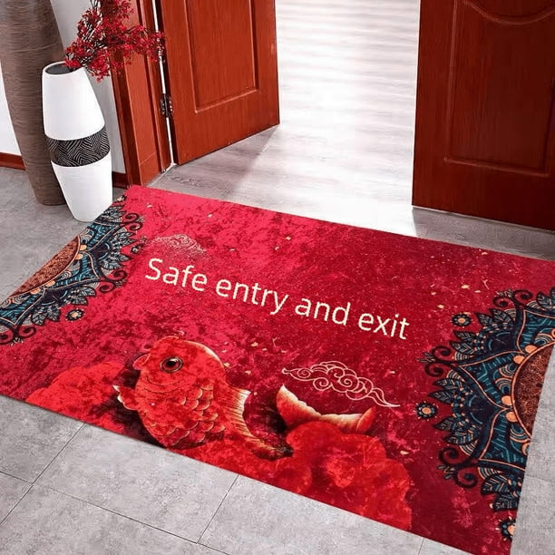 Alfombra de entrada de terciopelo con diamantes dorados, alfombra de entrada de personaje fu, alfombra de piso antideslizante para puerta de casa segura, alfombra de piso desechable a prueba de polvo