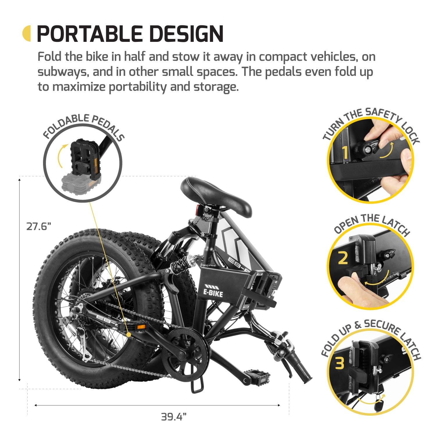 SWAGTRON EB 8 Fat Tire 650W Electric Bicycle Removable Battery off Road Foldable Ebike for Adults Teens Dual Disk Brakes 7 Speed Shifting Built for