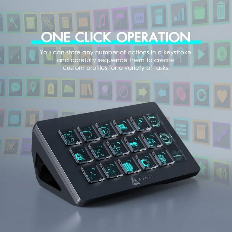 Ajazz AKP153 Studio Deck Stream Controller - 15 Macro Keys for OBS, YouTube, Twitch - Works with PC/Mac (Black)