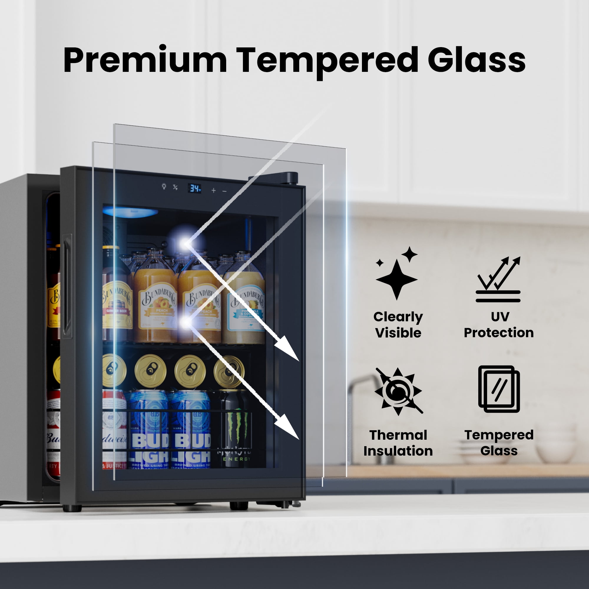 Yeego 65 Can Beverage Refrigerator, Freestanding Mini Beverage Cooler with Glass Door and Adjustable Removable Shelves for Drinks,1.62 Cu.ft.