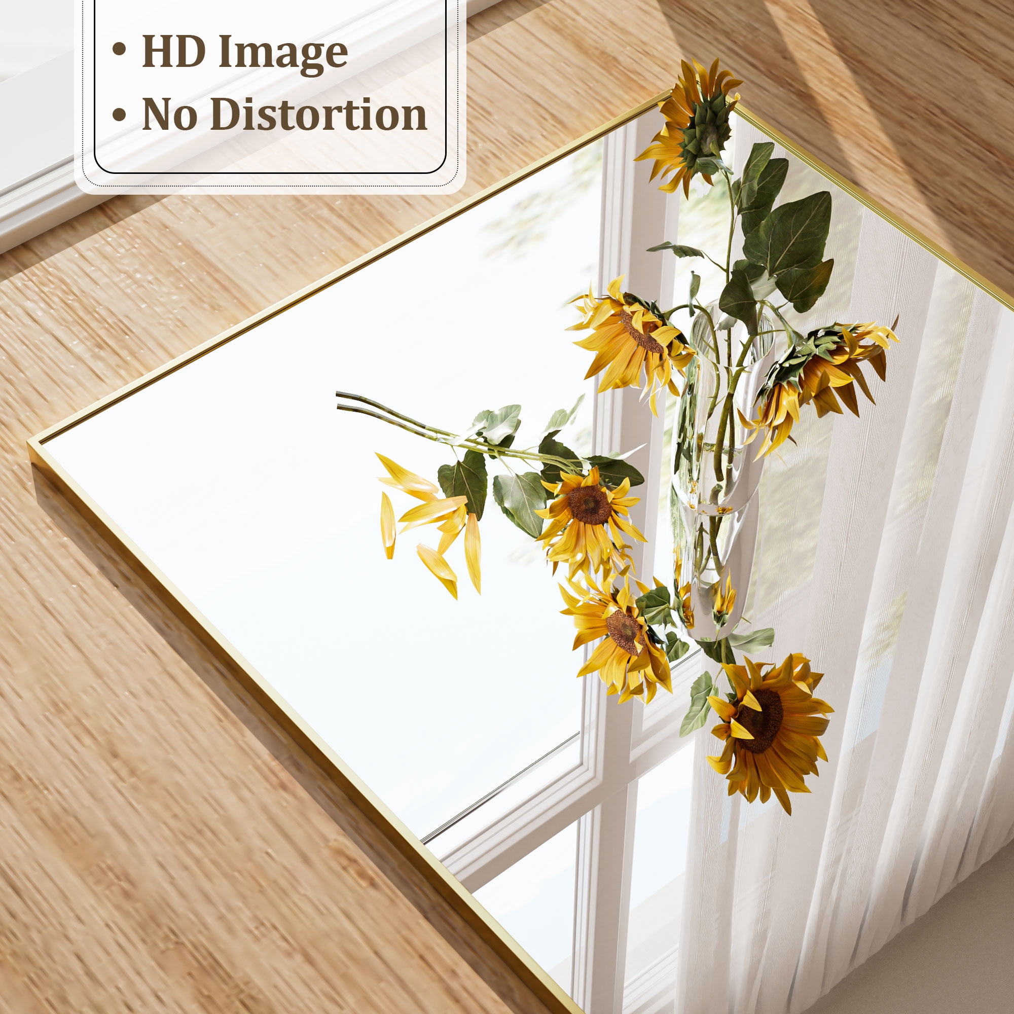 Gleamira 36"x36" Rectangular Bathroom Mirror Wall Mounted Mirror with Metal Frame, Gold
