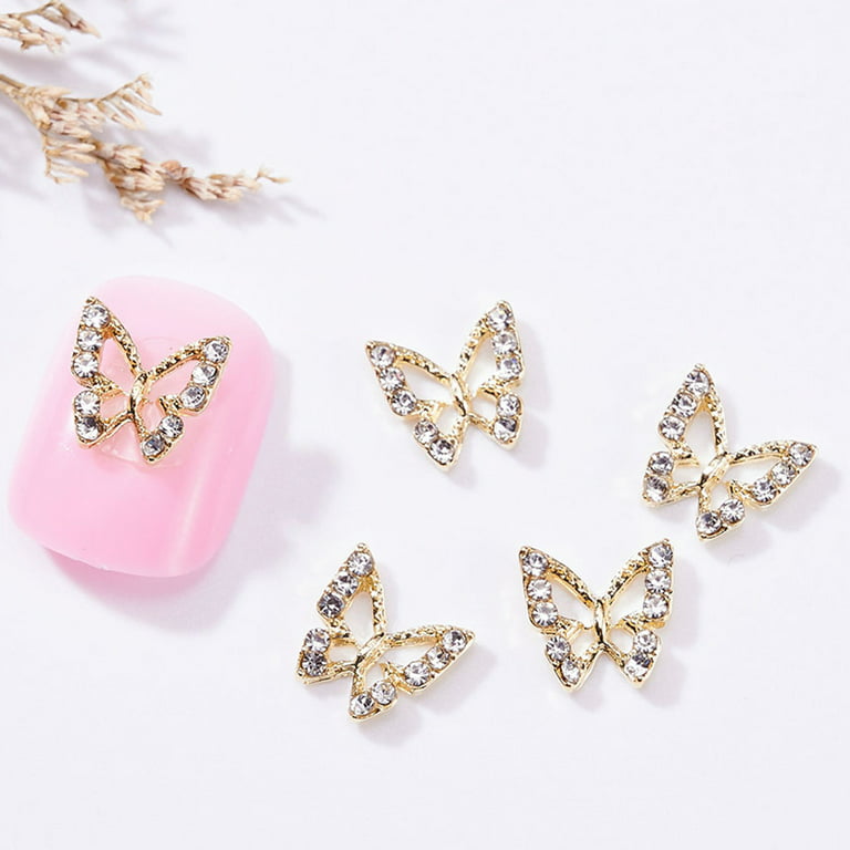 qiipii 24 Pcs Butterfly Nail Charms for Nails 3D Butterflies Nail Rhinestones Big Nail Gems 6 Color Cute Crystal Diamond Alloy Nail Art Supplies