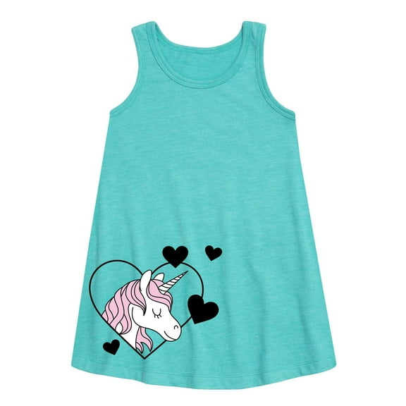 Instant Message - Unicorn And Hearts - Toddler And Youth Girls Aline Dress