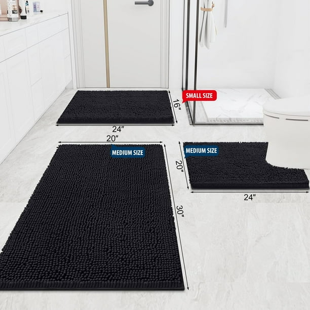 Smiry Luxury Chenille Bathroom Rugs, Extra Soft and Absorbent Bath Mat, Black, 16"x24" Smiry Luxury Chenille Bathroom Rugs, Extra Soft and Absorbent Bath Mat, Black, 16"x24" - Image 3