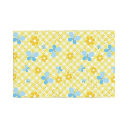 

Placemats Set of 4 yellow checkered butterfly flower Heat Resistant Non - Slip Place mats Waterproof table mat for Kitchen Dining-6片装