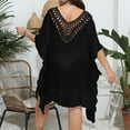 thumbnail image 4 of Cavosen Womens Beach Cover up Short Sleeves Summer Dress Bikinis Bathing Suit Cover Ups Crewneck Sheer Ruffle Hem Pool Oversized Swimsuit Kaftan Solid Color Swimwear Kimono Black, 4 of 6