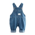 thumbnail image 5 of KAUOD Boy Girl Denim Overalls Baby Solid Color Suspender Pants Toddlers Adjustable Strap Casual Jean Jumpsuit with Pockets, 5 of 9