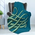 thumbnail image 4 of Sea Monster Soft Flannel Fleece Throw Blanket, Long Curving Tentacles of an Octopus Sea Creature, Cozy Plush for Indoor and Outdoor Use, 50" x 60", Almond Green Sea Blue, by Ambesonne, 4 of 5