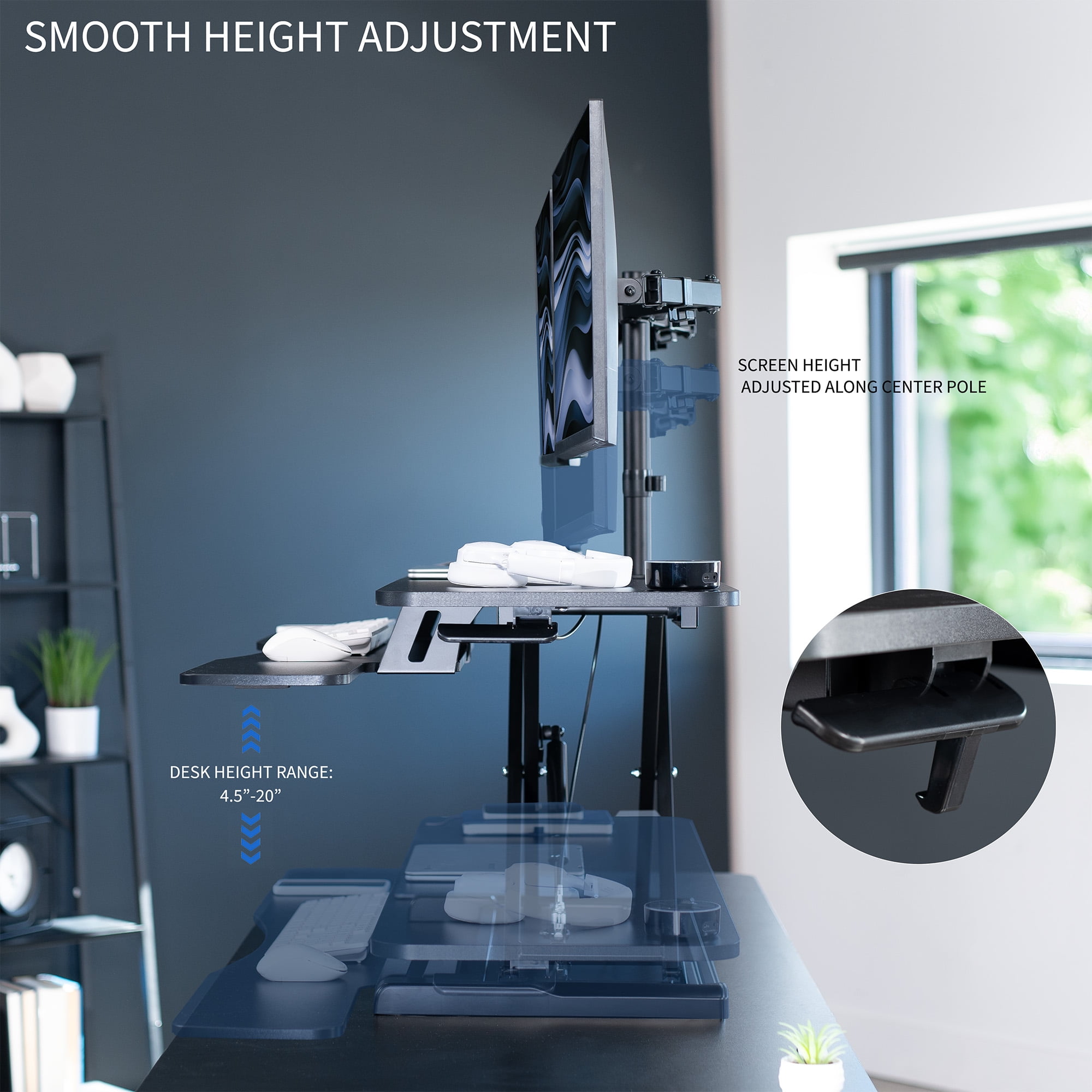VIVO Black 48" Standing Desk Riser with Adjustable Dual 13" to 30" Monitor Mount