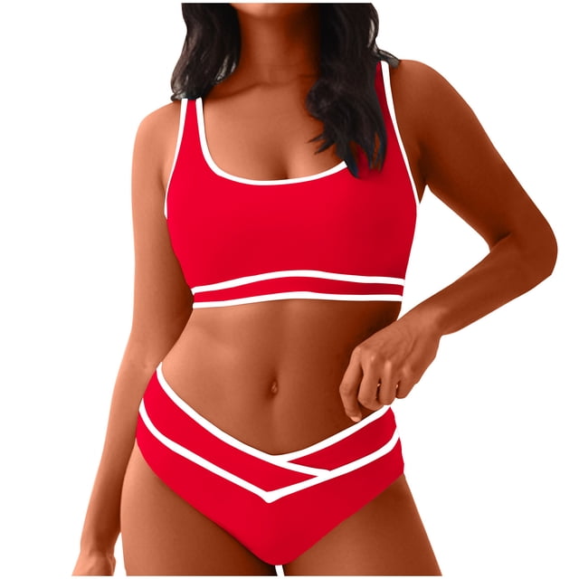 fheaev Bikini Swimsuits for women Bathing Suit Tight Sports Surfing Swimsuit Color Block Two Piece Drawstring Adjustable shoulder strap Bikini Swimwear