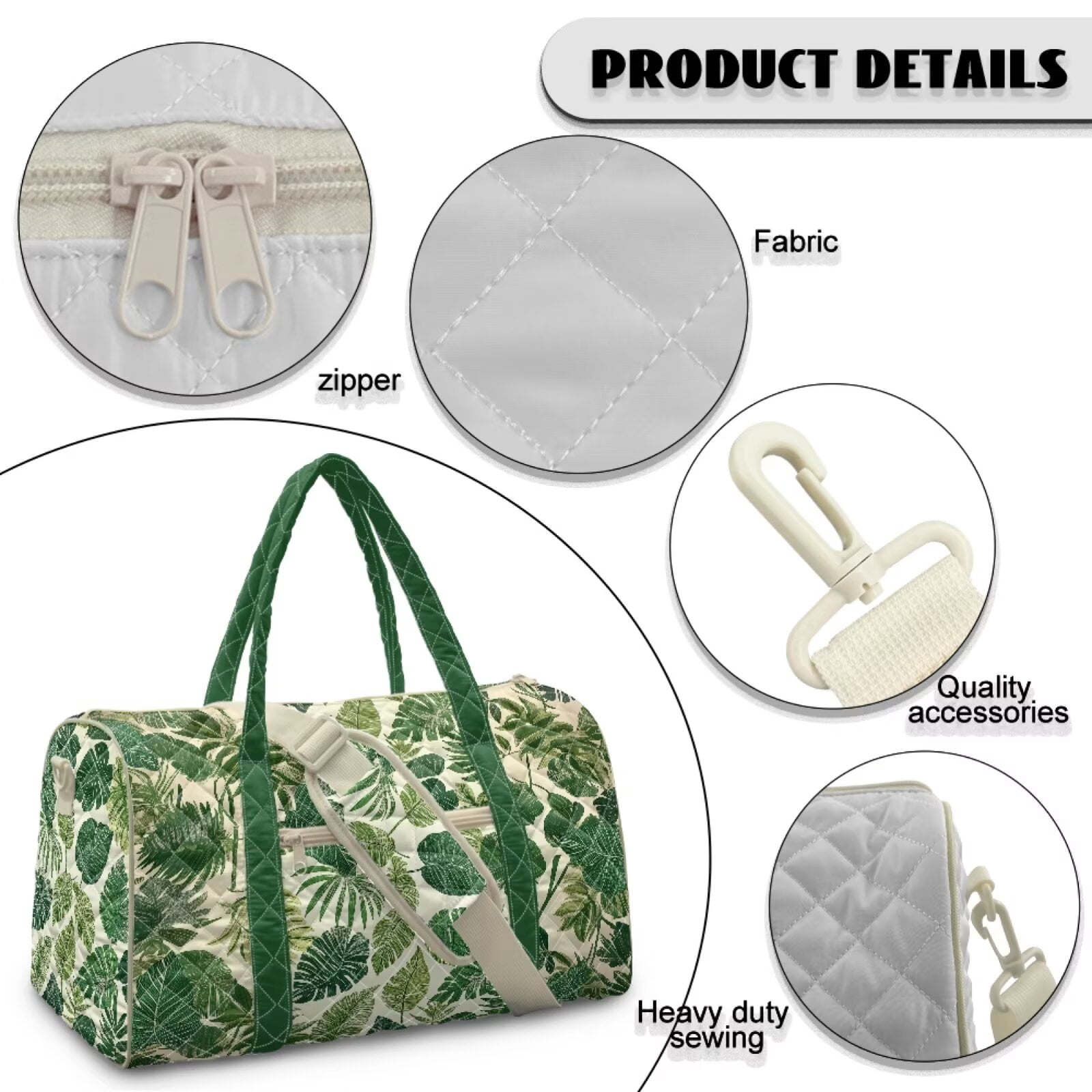 Chririnla Tropical Leaf Print Versatile Weekender Bag with Quilted Fabric & Luggage Handle Strap for Man Women Unisex Gym Bag Fits Under Seat