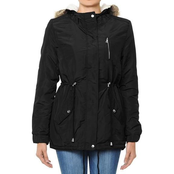 Ma Croix Womens Anorak Jacket Adjustable Fit Lightweight Military Sherpa Lined Cargo Parka Warm Windbreaker With Detachable Fur Hood