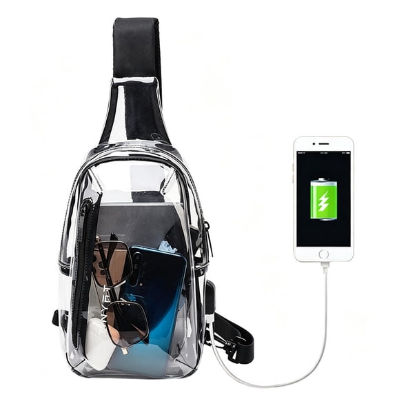 Tinyat Clear Sling Bag with USB Charging PVC Waterproof Crossbody Shoulder Bag for Men Women