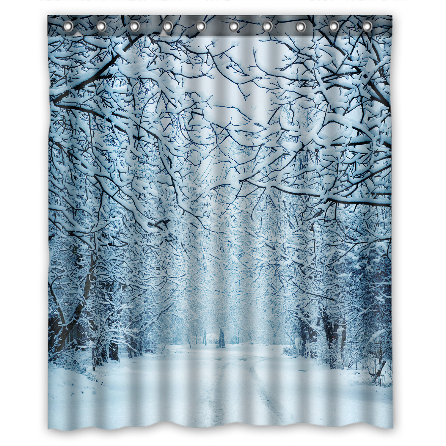 YKCG Winter Landscape Snowy Trees Alley Road Shower Curtain Waterproof