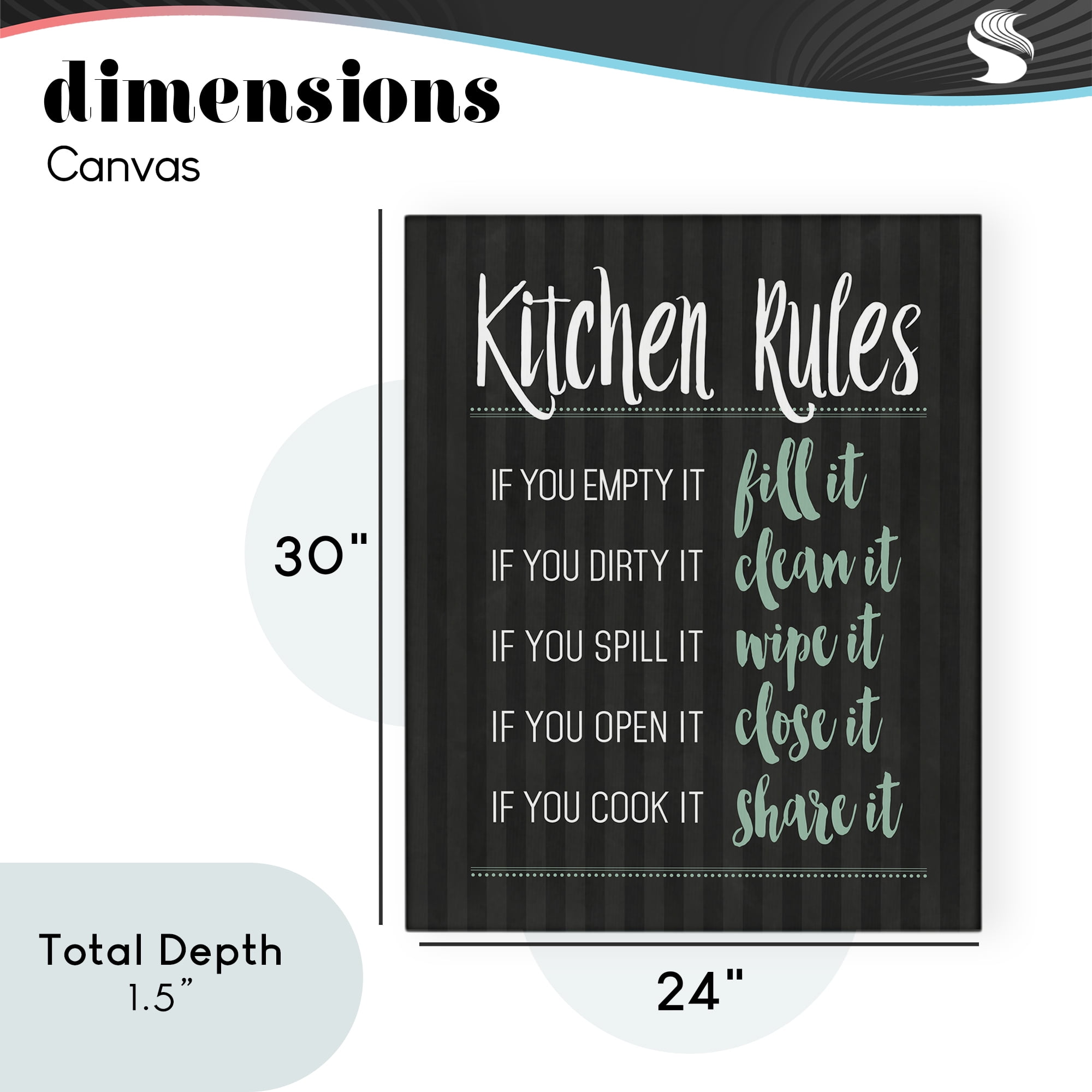 Kitchen Rules Black & Green Canvas Wall Art, design by Lettered and Lined