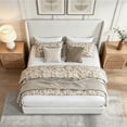 thumbnail image 1 of Taoruifang Queen Size Upholstered Platform Bed with Tall Wingback Headboard – Beige Chenille, No Box Spring Needed, 1 of 14
