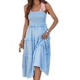 thumbnail image 5 of Square Neckline Women Floral Print Sleeveless Smock Long Ruffle Dress, 5 of 6
