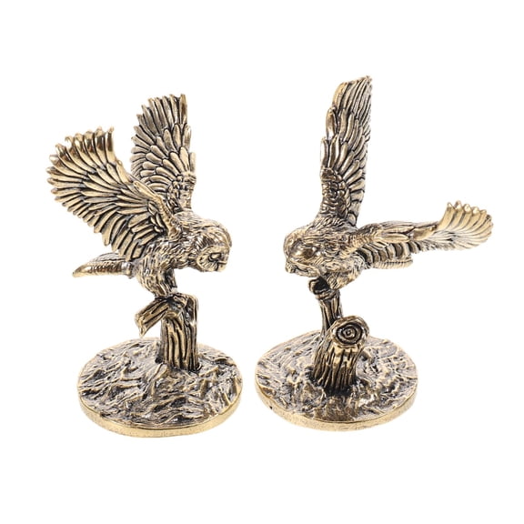 HONMEET 2Pcs Brass Owl Figurines for Home Decor Vintage Golden Tabletop Ornaments