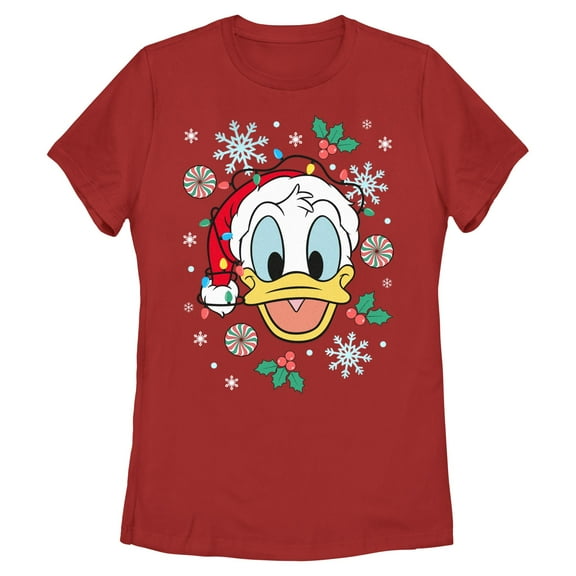 Womens Mickey & Friends Donald Duck Snowflakes and Hollies T Shirt