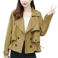 thumbnail image 4 of APEXFWDT Womens Crop Double Breasted Trench Coat Long Sleeve Work Office Cropped Jacket With Elastic Waist Lightweight Casual Peacoat, 4 of 6