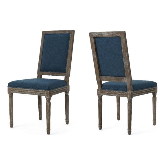 Dining Side Chair Set of 2- Traditional Style- Navy Blue Polyester