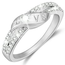 APSVO 18K White Gold Plated Love Heart Rings for Women CZ S925 Sterling Silver Eternity Promise Wedding Band Engagement Rings Birthday Valentines Jewelry Gifts Her Girlfriend Wife Adults Teen Ideas