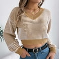 thumbnail image 2 of JYnXIANTI Oversized Sweaters for Women Trendy Color Block Crew Neck Lantern Sleeve Cropped Sweaters Casual Loose Knitted Tops, 2 of 7