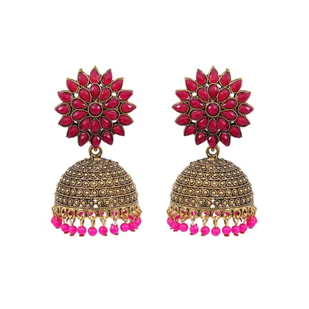 Crunchy Fashion Bollywood Jewellery Traditional Ethnic Bridal Bride Wedding Bridesmaid Oxidised Silver Indian Meenakalri Jhumka Jhumki Earrings Jewelry For Women (Raani-Gold)