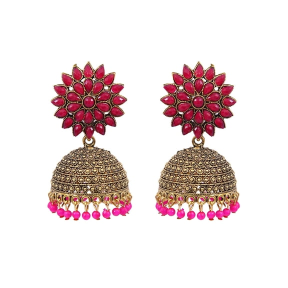 Crunchy Fashion Bollywood Jewellery Traditional Ethnic Bridal Bride Wedding Bridesmaid Oxidised Silver Indian Meenakalri Jhumka Jhumki Earrings Jewelry For Women (Raani-Gold)