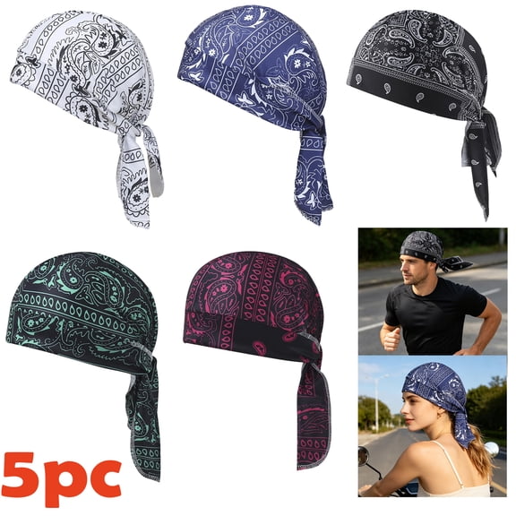 5Pack Cooling Headscarf Cap, Elastic Cycling Sports Cap Ultra-Light Elastic Cap for Everyday Comfort-Breathable, Skull Caps Bandana Outdoor Headwear for for Women Men
