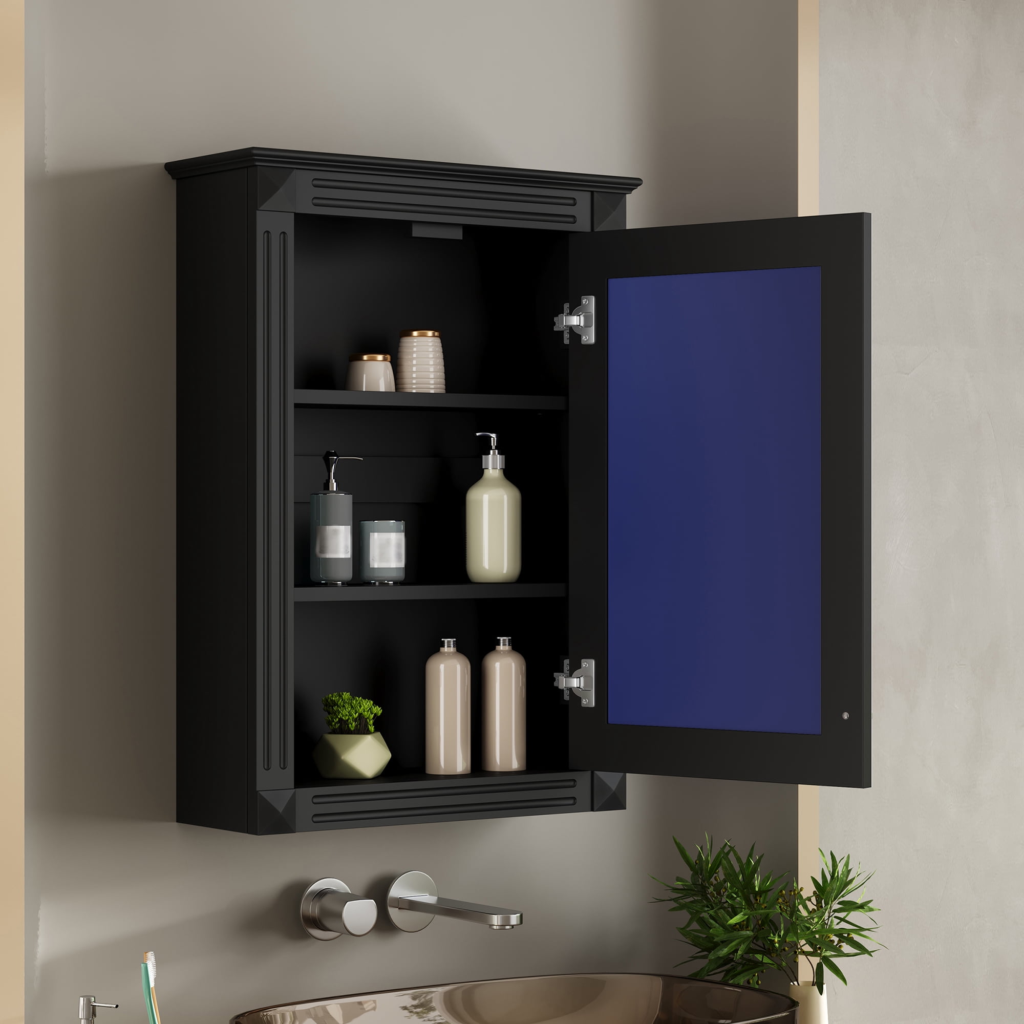 Euroco 20" Wall Mounted Bathroom Storage Cabinet with Mirror, Medicine Cabinet with Height Adjustable Shelf, Over the Toilet Space Saver Cabinet