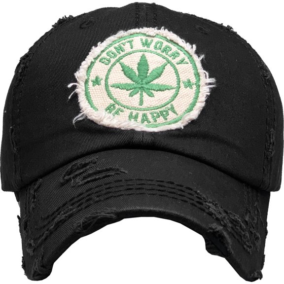 Don't Worry Be Happy Leaf Marijuana Vintage Distressed Washed Baseball Cap Hat Unisex