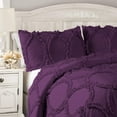 thumbnail image 3 of DNG Creations 3 Piece Ruffle Ribbon Design Comforter ( Oversized Super King Size ) Ultra Soft All-Season 550 GSM 800 Threads Count,100% Egyptian Cotton - Solid Plum Colour, 3 of 5