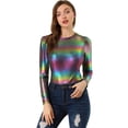 thumbnail image 1 of INSPIRE CHIC Camisa de manga larga para mujer, brillante, brillante, de fiesta, metálico brillante Multicolor S, 1 of 6