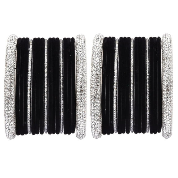 Efulgenz Indian Wedding Bangles Set Crystal CZ Rhinestone Velvet Bangles Bracelet Jewelry For Women (34 Pcs) Size 2.4